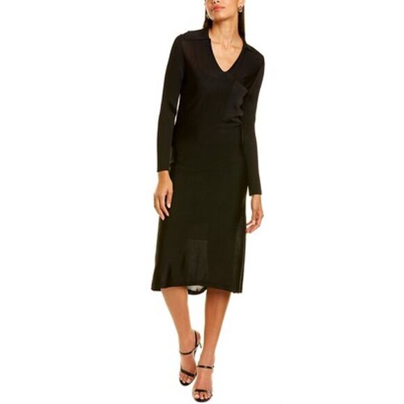 St. John Womens Dress Size XS Knit Shirt Collar Midi Black Pocket Slip Collared - Picture 1 of 10